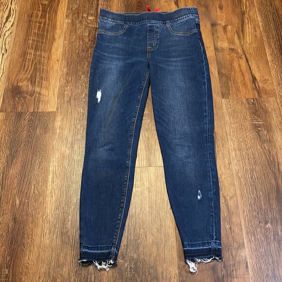 SPANX Distressed Raw Hem Blue Jeans Women’s Size Medium - Picture 2 of 5